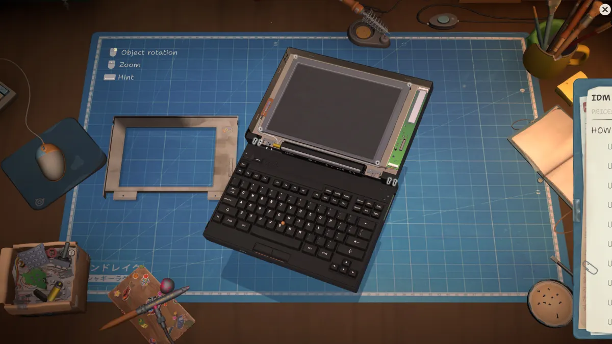 ReStory laptop repair with the screen bezel removed on the workbench